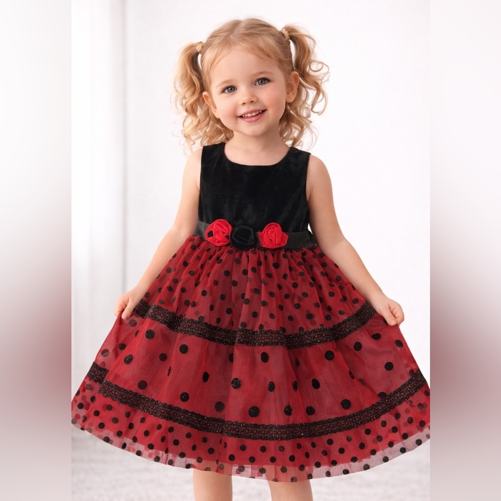Good Lad Red & Black Polka Dot Party Dress Toddler 2T